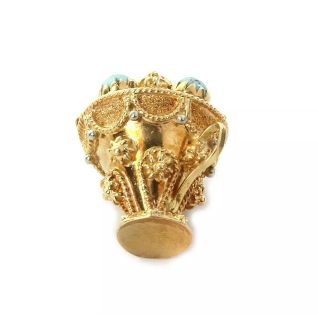 Turquoise & Coral 18k Gold Etruscan Design Champion Cup Charm Pendant For Sale - Image 4 of 6