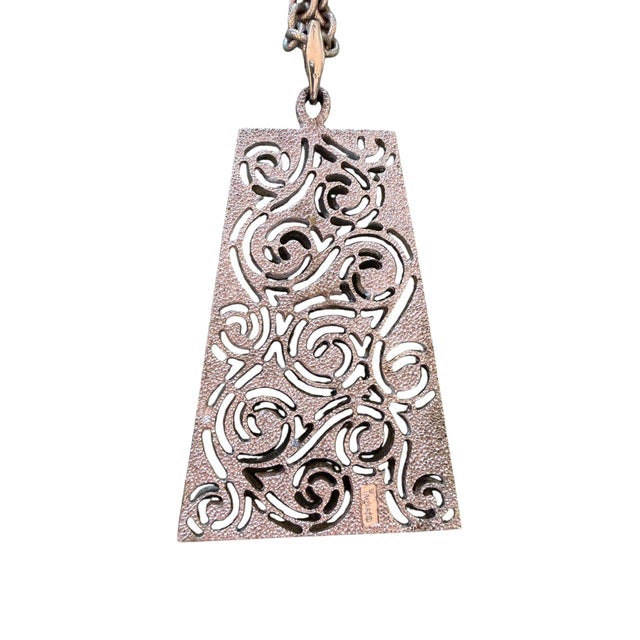 Trifari Silver Vintage Crown Trifari Large Pendant Necklace For Sale - Image 4 of 8