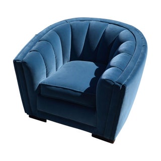 Blue Velvet Tub Chair For Sale
