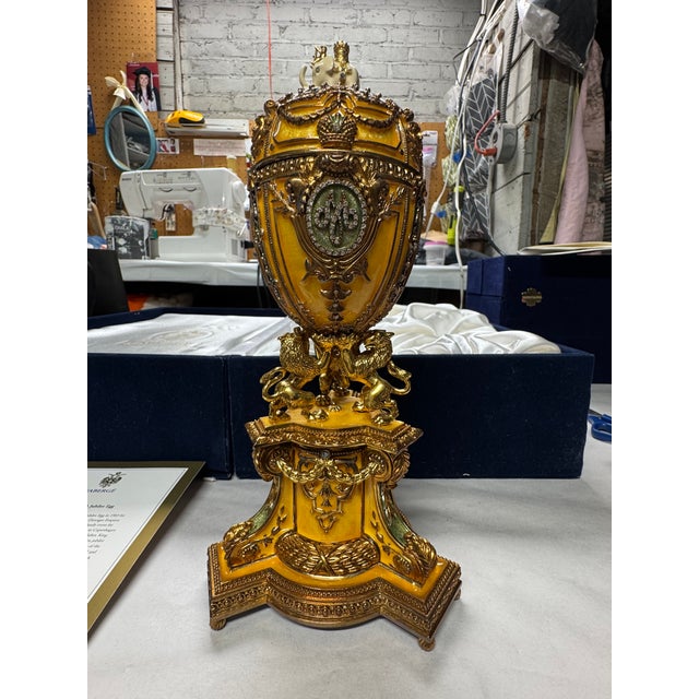 French Rare Fabergé Imperial Danish Jubilee Egg Reproduction With Original Box & Papers For Sale - Image 3 of 14