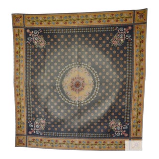 Flemish Tapestry Wall Hanging Aubusson Style Printed Cotton Floral Medallion 40s For Sale