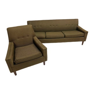 Mid 20th Century Vintage Mid Century Modern Upholstered Sofa & Chair Set- 2 Pieces For Sale