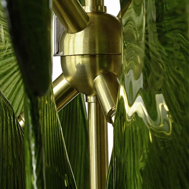 Mid-Century Modern Style Brass Pendant Lamp with Green Murano Glass Slabs, Italy For Sale - Image 5 of 9