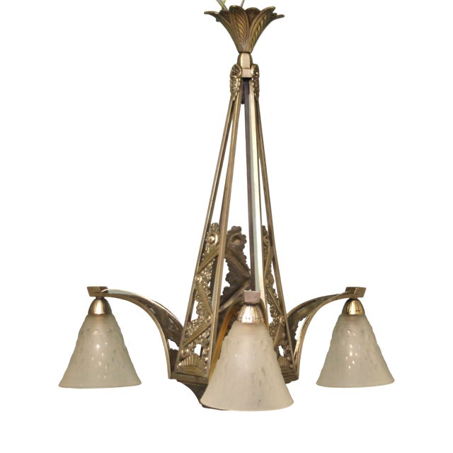 Art Deco French Pending Lamp by Muller Frères, 1920s For Sale