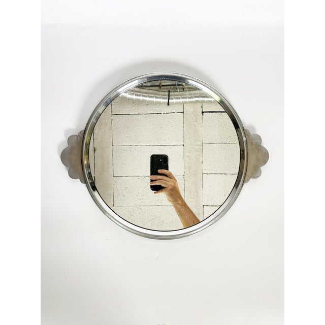 Round Metal Tray with Mirrored Surface, France, 1940s For Sale - Image 4 of 12