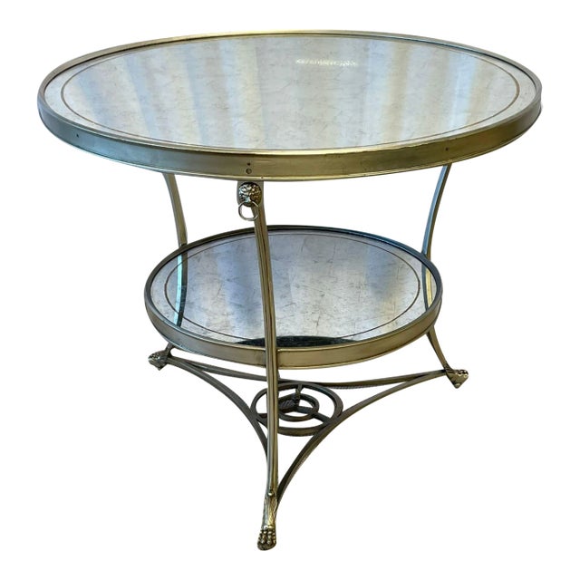 Hollywood Regency Style Mirrored Gueridon, Center Table, Silver Gilt, Lion Heads For Sale