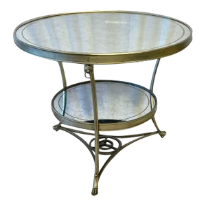 Hollywood Regency Style Mirrored Gueridon, Center Table, Silver Gilt, Lion Heads