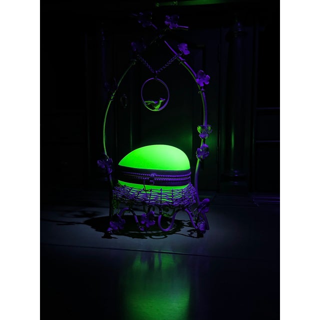 Metal Antique French Opaline Casket Gilt Nest and Ivy Canopy Stand, Palais-Royal Taste, Uranium Glass For Sale - Image 7 of 15