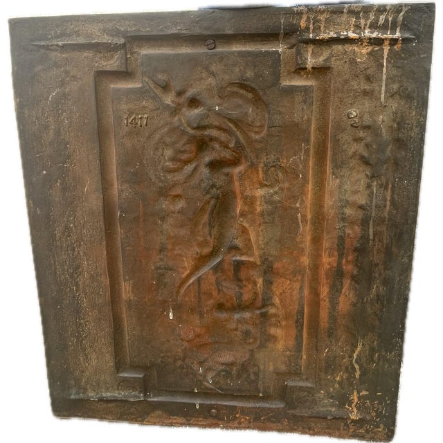1930s French Art Nouveau Cast Iron Allegorical Maiden Architectural Wall Plaque, Circa 1900–1930 For Sale - Image 5 of 7