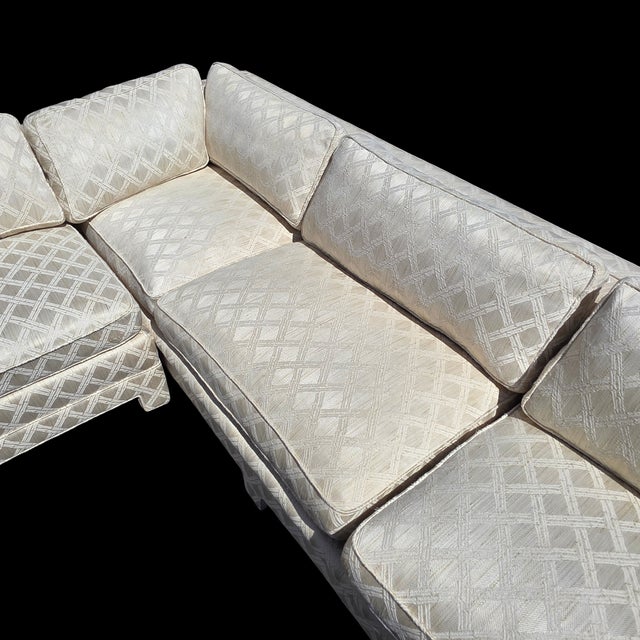 W. & J. Sloane Mid-Century W & J Sloane Tuxedo Sectional Sofa in Custom Geometric Jacquard Upholstery For Sale - Image 4 of 14