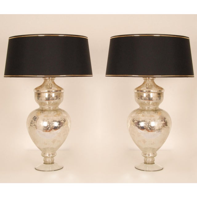 1990s Vintage Silver Table Lamps Glass Baluster Vase Lamps Faux Mercury Modern Lamps - A Pair For Sale - Image 5 of 13