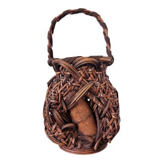 Large Antique Japanese Smoked Bamboo Basket Ikebana Mingei For Sale