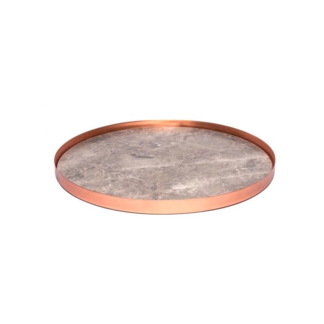 Full Moon, a large copper tray with a Gris du Marais marble top, is part of Lunar Landscape designed by Elisa Ossino for...