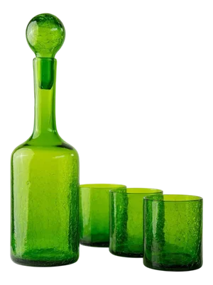 Vintage Green Crackle Murano Glass Decanter and Glasses, Italy, 1960s, Set of 4