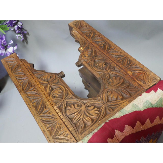 Vintage Hand-Carved Wooden Stoll Chair, Afghanistan For Sale - Image 11 of 14