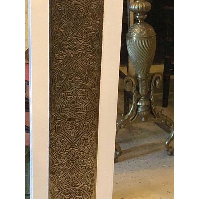 Wood Hollywood Regency Brass on Wood Frame in White Wall Mirror, a Pair For Sale - Image 7 of 9