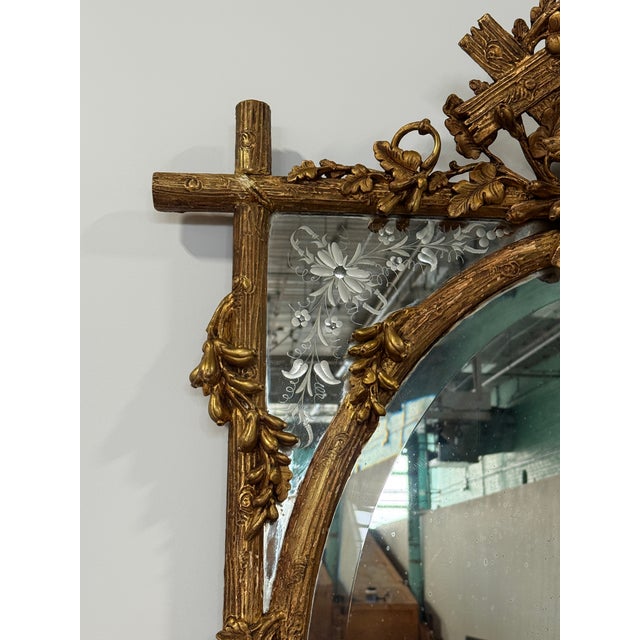 French French Faux Bois Giltwood Mirror With Murano-Etched Glass, Late 19th Century For Sale - Image 3 of 16