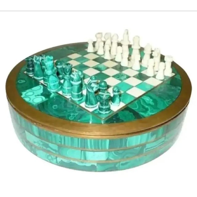 Metal Late 19th Century Malachite and Italian Marble Round Complete Chess Set- 34 Pieces For Sale - Image 7 of 7