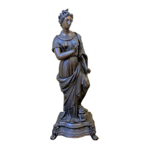 Mid 20th Century Large Neoclassical Allegorical Figure With Tragedy Mask, Bronze-Finished Spelter Sculpture