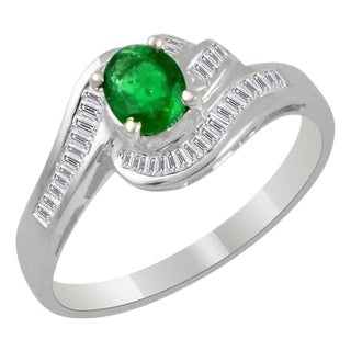 Natural Brazilian Emerald & Diamond Ring 18 Karat White Gold For Sale