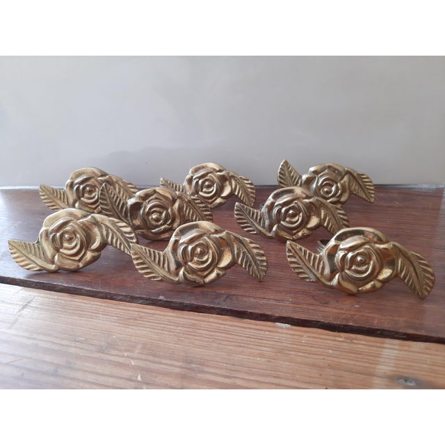Brass Rose Napkin Rings Set 8 For Sale - Image 9 of 9