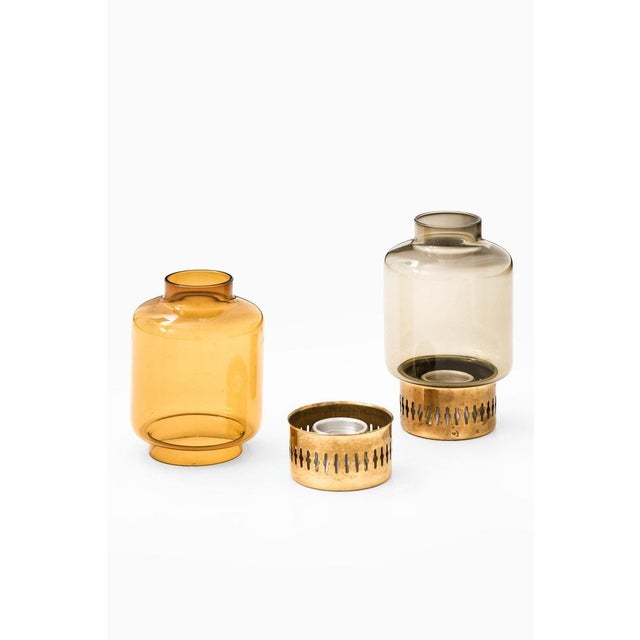 Candelsticks in Brass and Glass attributed to Hans-Agne Jakobsson, 1950s, Set of 2 For Sale - Image 4 of 6