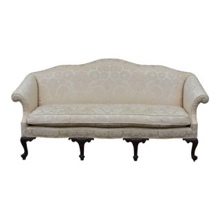Baker Furniture Mahogany Chippendale Sofa With High End Damask Fabric For Sale