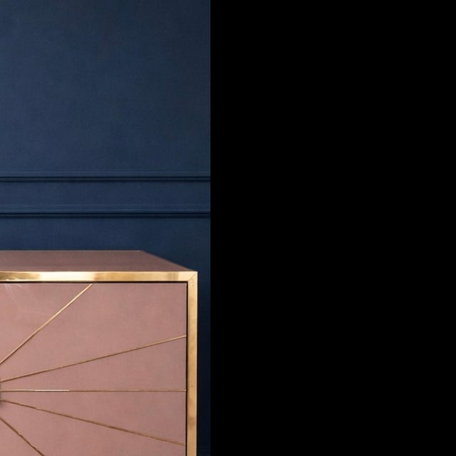 Gold Geometric Pink Opaline Glass Sideboard with Brass Accents from Justfurnituress SRL For Sale - Image 8 of 18