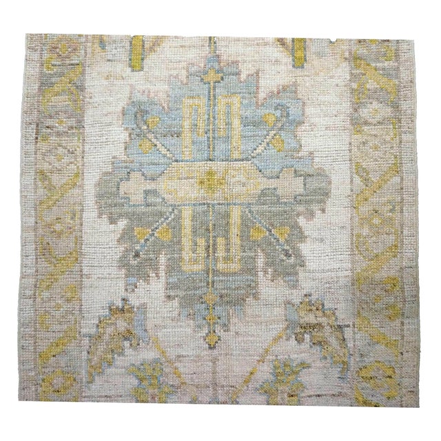 21st Century Turkish Oushak Wool 3x19 Gold & Ivory Handmade Runner Rug #1144106 For Sale - Image 9 of 10