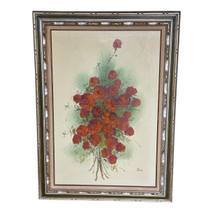 Mid 1900s Original Oil Still Life Roses Framed Painting