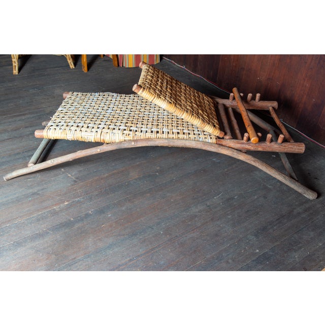 1990s Old Hickory Chaise Lounge, Hickory & Cane, Adirondack Style For Sale - Image 9 of 13