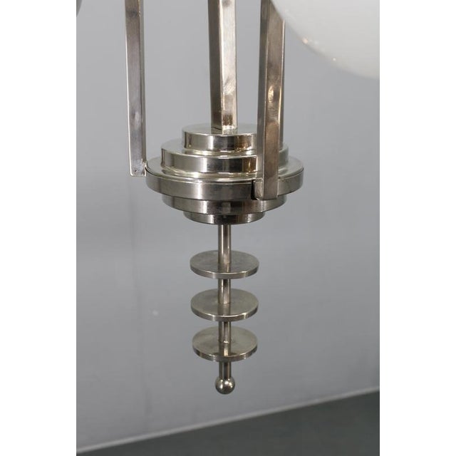 Czechoslovak Art Deco Nickel Chandelier with Opaline Glass Globes, 1930s For Sale - Image 4 of 12