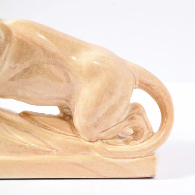 Ceramic Art Deco Pale Terracotta Ceramic Sculpture of Stylized Pouncing Tiger For Sale - Image 7 of 13