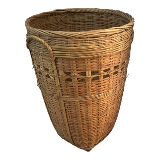 Vintage Tall Woven Split Reed Basket For Sale