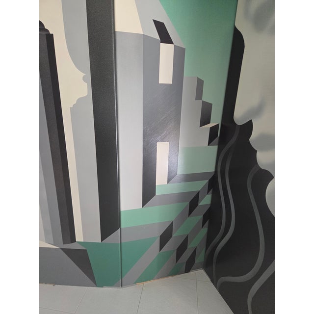 Vintage Post Modern Monumental Room Divider Folding Screen Art Deco Surrealist For Sale - Image 4 of 18