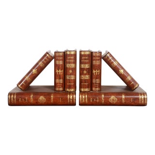 Maitland Smith Leather Faux Book Bookends - a Pair For Sale