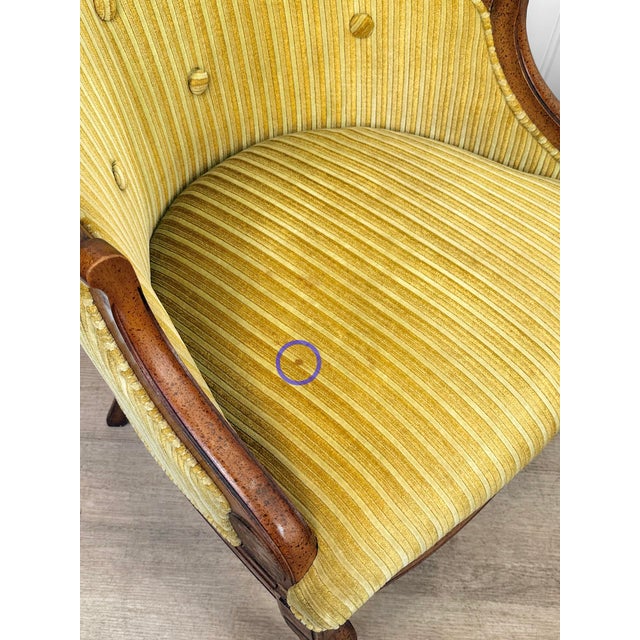 Vintage Neoclassical Gold Stripped Mahogany Barrel Club Chairs - A Pair For Sale - Image 10 of 11