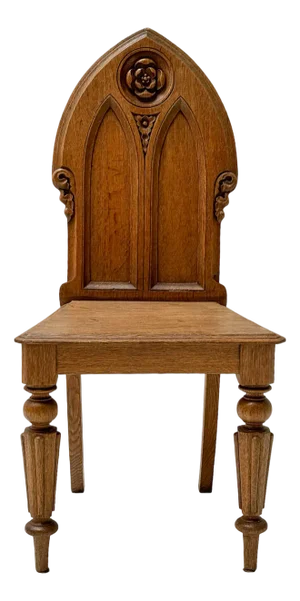 Oak Gothic Revival Hand-Carved Side Chair, 1930s