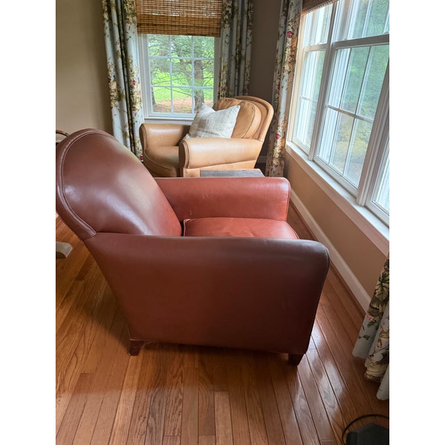 Classic English Traditional club chair by Lee Industries (Newton, NC), upholstered in rich oxblood aniline leather — a...