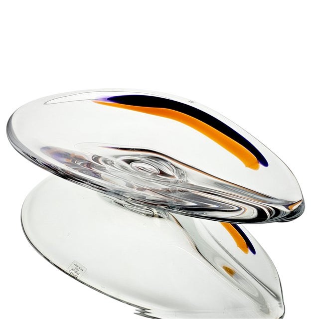 Late 20th Century Göran Wärff for Kosta Boda Orchid Glass Dish – Signed 17.5" Sculptural Centerpiece Bowl, Sweden For Sale - Image 5 of 12