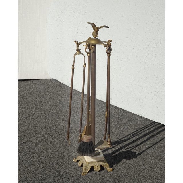 Vintage Brass Fireplace Tools With Eagle Motif and Marble Base ~ French Country For Sale - Image 4 of 16