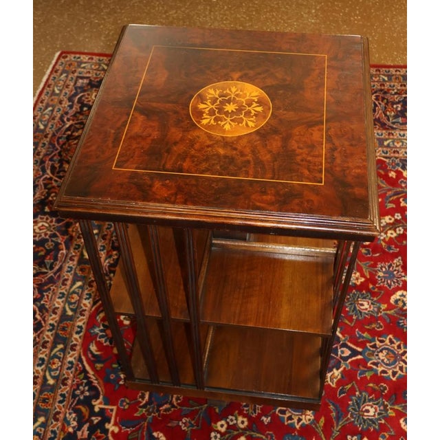1960s English Edwardian Burl Wood Inlaid Revolving Bookcase For Sale In New York - Image 6 of 11