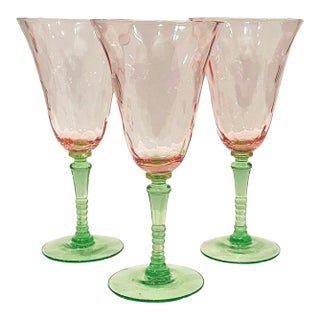 Vintage Pink & Green Trio of Watermelon Glass Stemware For Sale