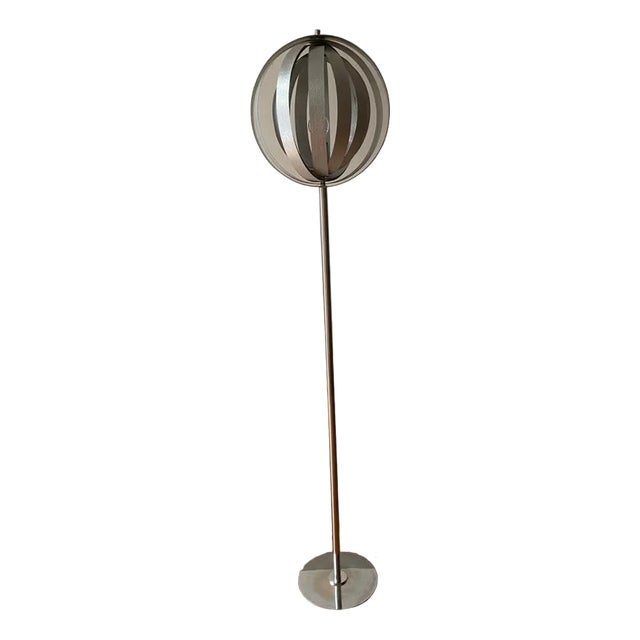 Chromed Metal Floor Lamp with Adjustable Lampshade attributed to Verner Panton, 1970s For Sale