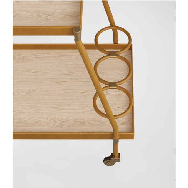 Arteriors Home Sanders Leather & Blonde Oak Bar Cart - Brand New For Sale In Chicago - Image 6 of 7