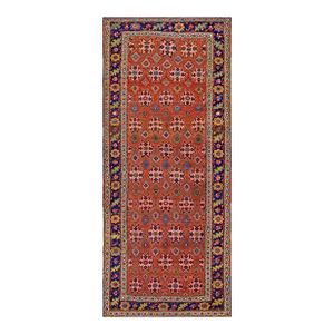 1890s Orange Salmon Geometric Antique W. Persian Carpet Bijar Rug 4'6" X 10'6" Handknotted Wool Carpet