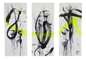 MS, Three-Part Painting of Eve & the Snake, 2024, Acrylic on Canvas, Set of 3