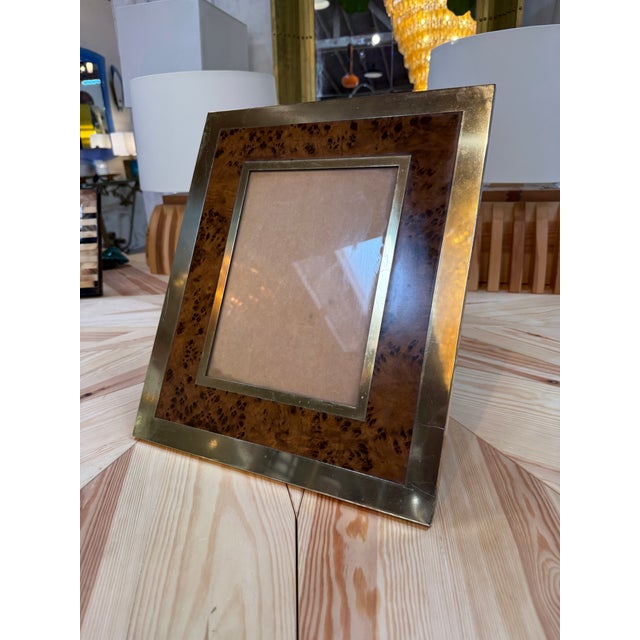 1970s Burl Wood and Brass Picture Frame For Sale - Image 5 of 6