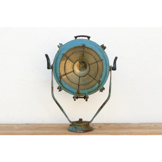 Nautical Antique Metal Sea Blue Ship Spotlight For Sale - Image 3 of 10
