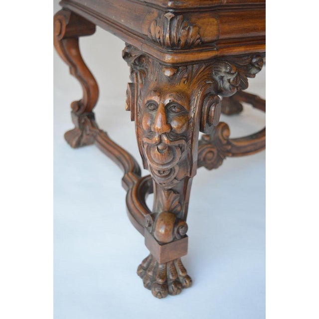 Mid-19th Century Italian Baroque Style Walnut & Leather Throne Chair For Sale - Image 4 of 11